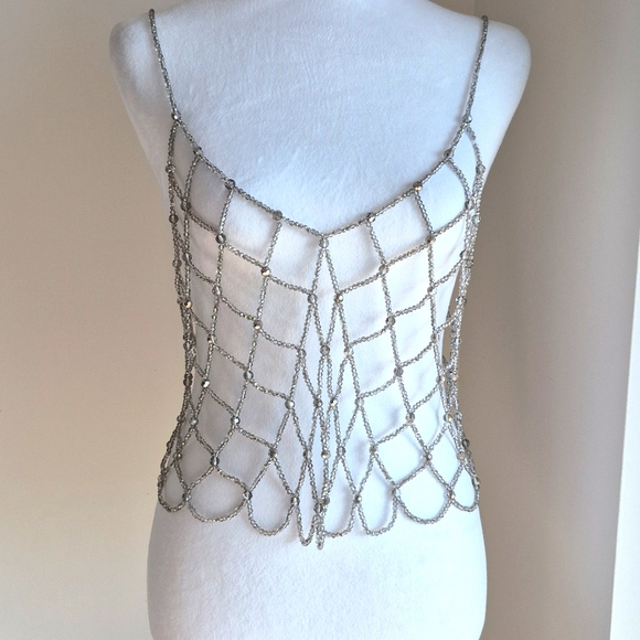 Endless Blu Silver Beaded Crop Top Size M/L - Picture 2 of 9